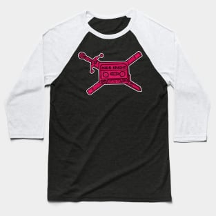 Neon Knight Pink Cassette and Sword Crest Baseball T-Shirt